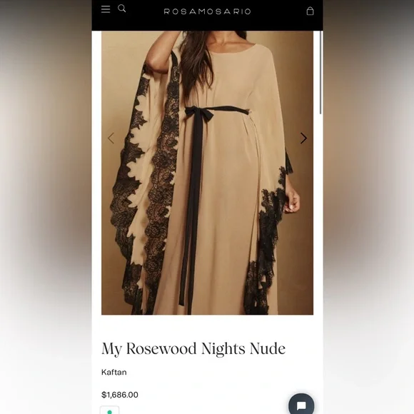 Rosamosario 100% Raw Silk Kaftan & Black Chantilly Lace “Natural Beauty” Large - Picture 16 of 17